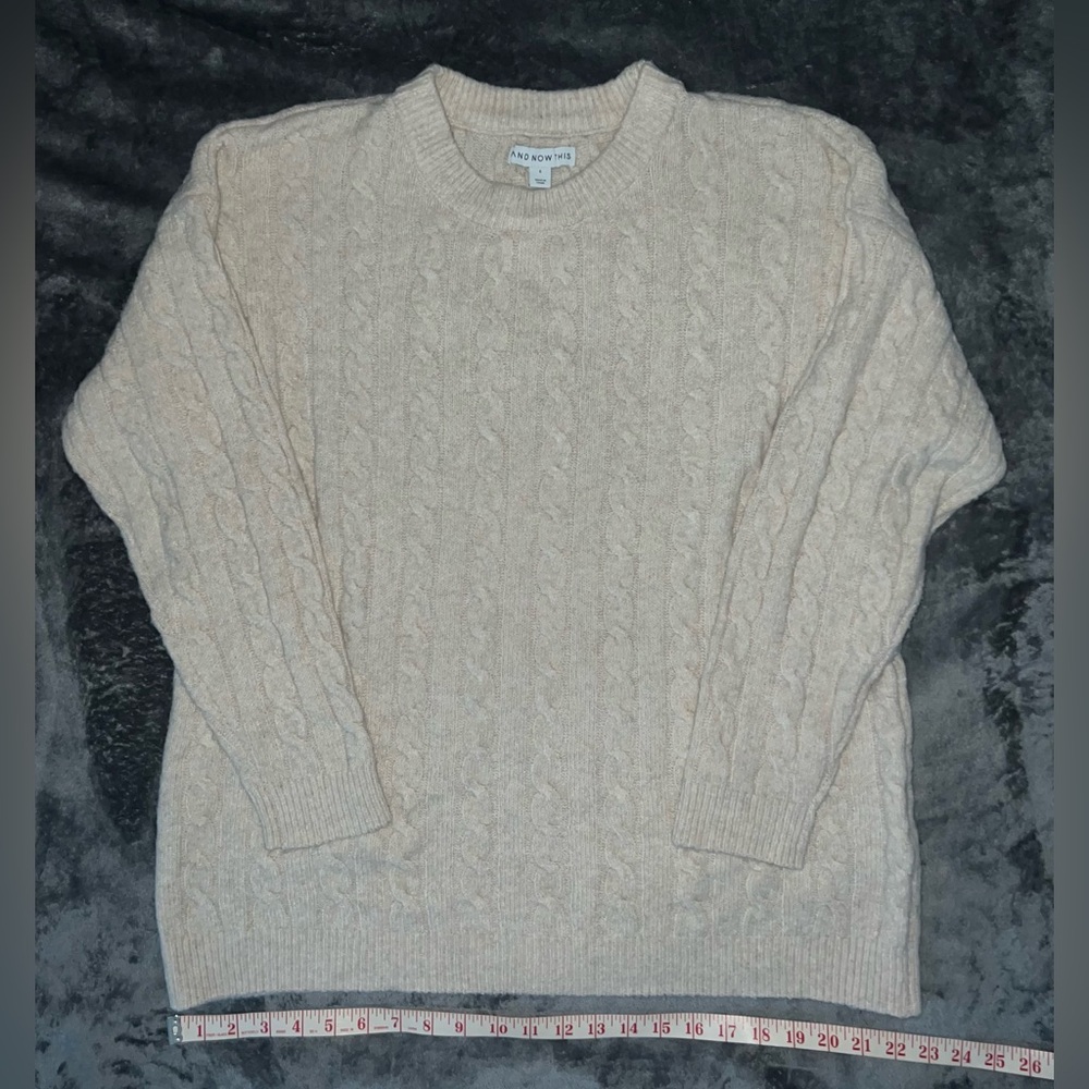 ‘And Now This’ Men’s Soft Cream Cable Knit Sweater (Small)